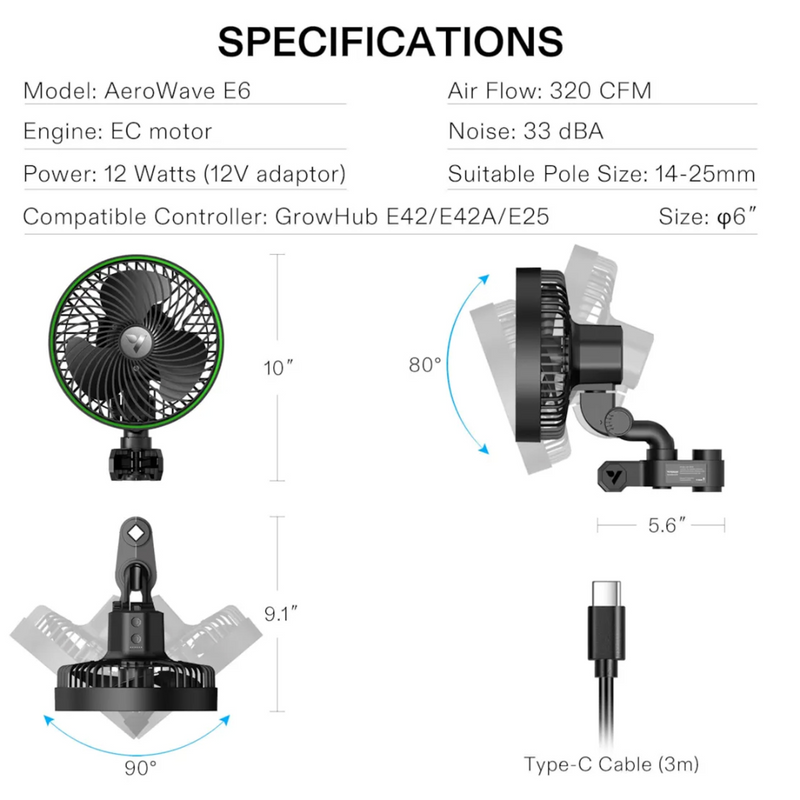 Vivosun Aerowave E6 Clip On Fan 6 Inch